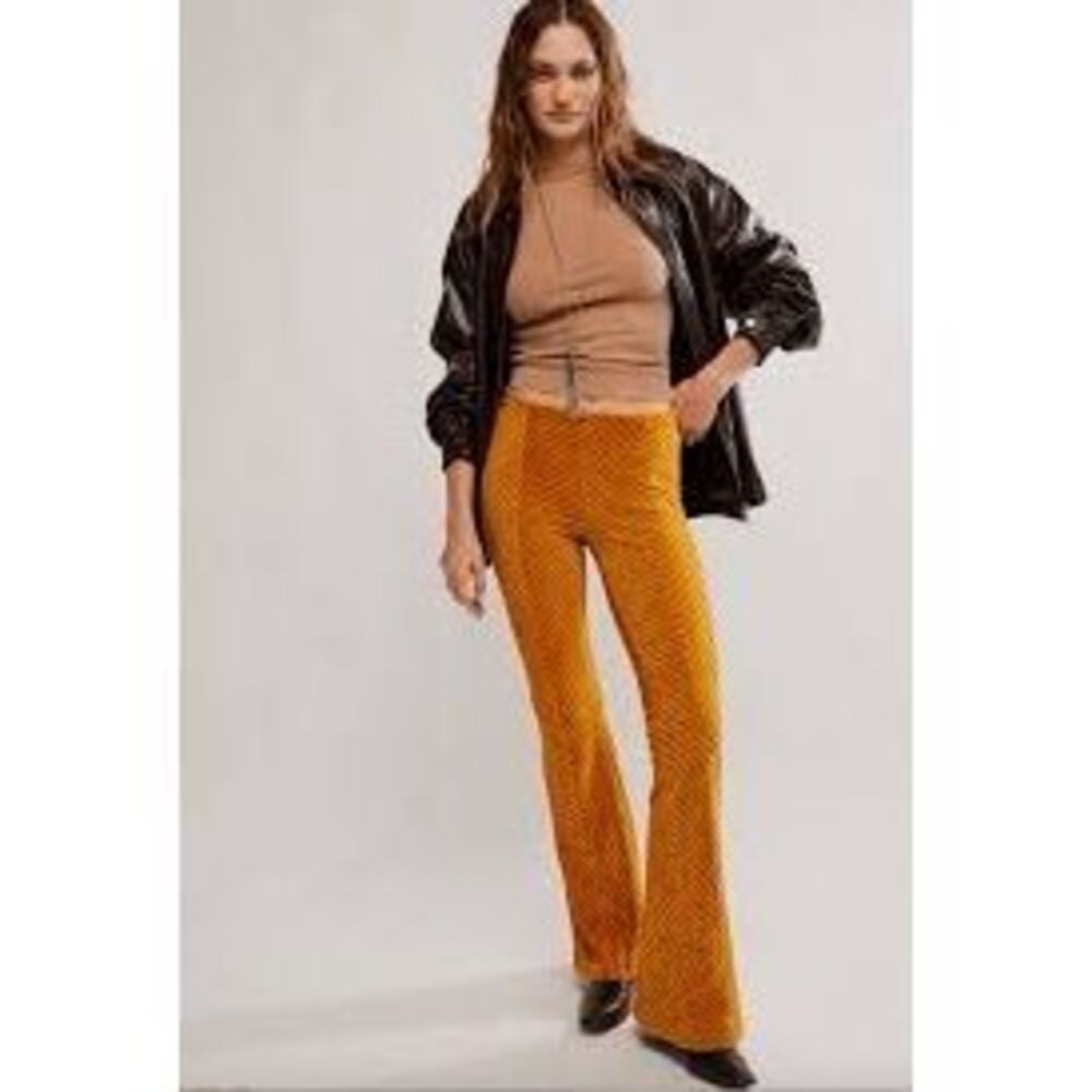 Free People Mustard Yellow Textured Corduroy Flare Pants